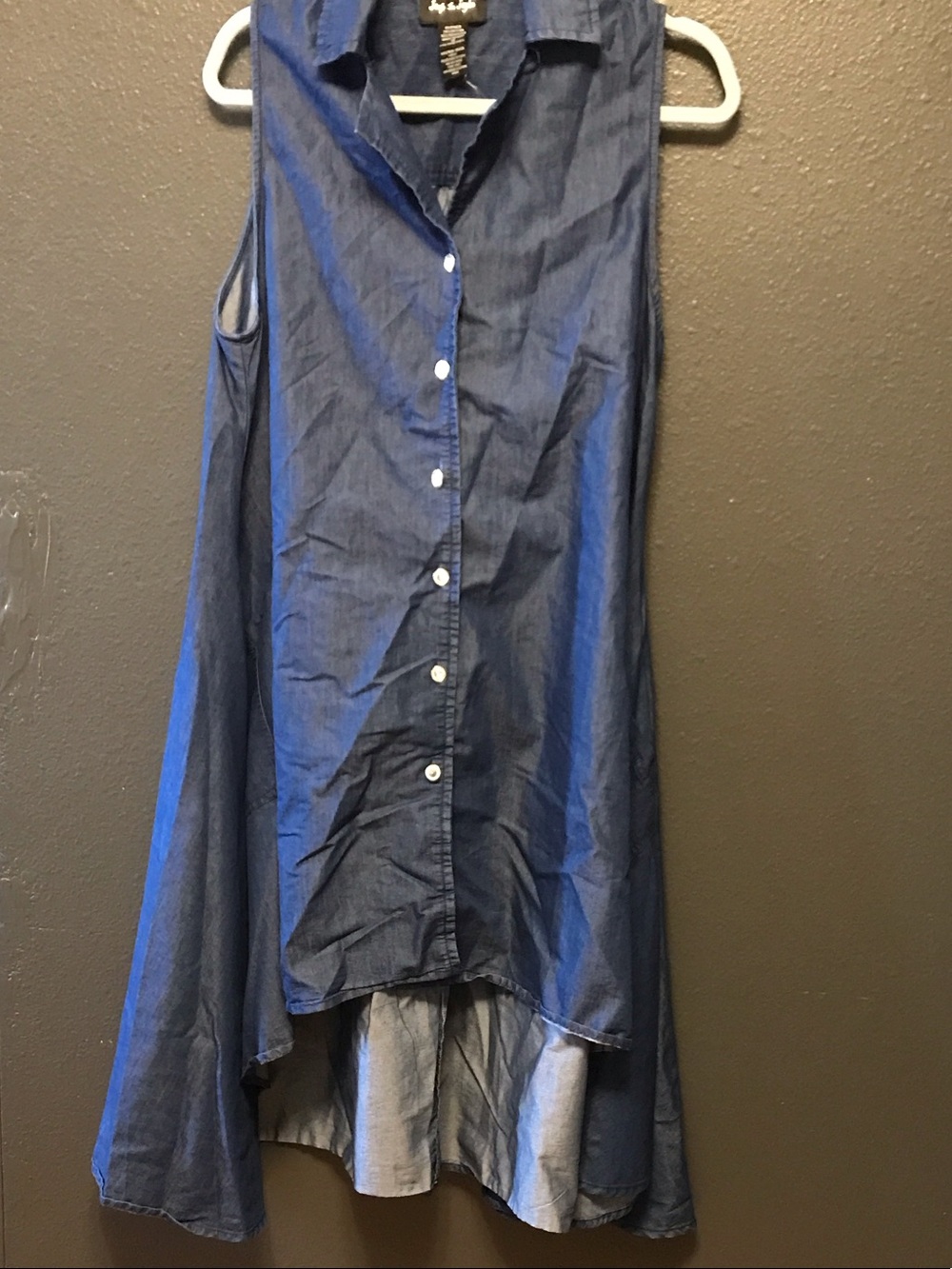 Sleeveless Navy Button-Front High-Low Shirt Dress